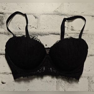 Victoria’s Secret Black Lace Longline Bra 36C Underwire